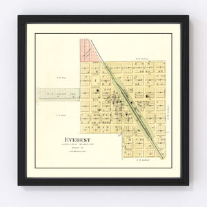 Vintage Map of Everest, Kansas 1887