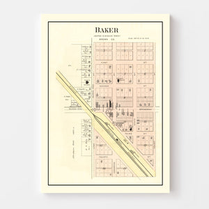 Vintage Map of Baker, Kansas 1887