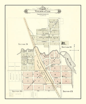 Vintage Map of Clio, Michigan 1889