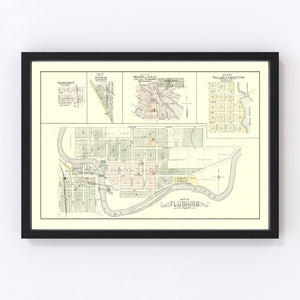 Vintage Map of Flushing, Michigan 1889