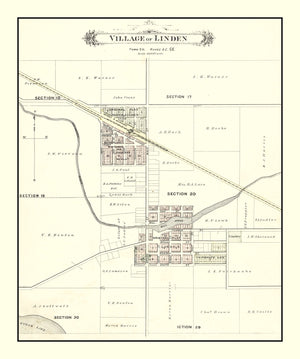 Vintage Map of Linden, Michigan 1889