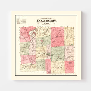 Vintage Map of Logan County, Ohio 1890