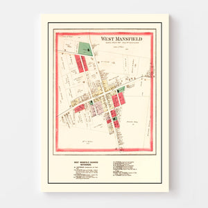 Vintage Map of West Mansfield, Ohio 1890