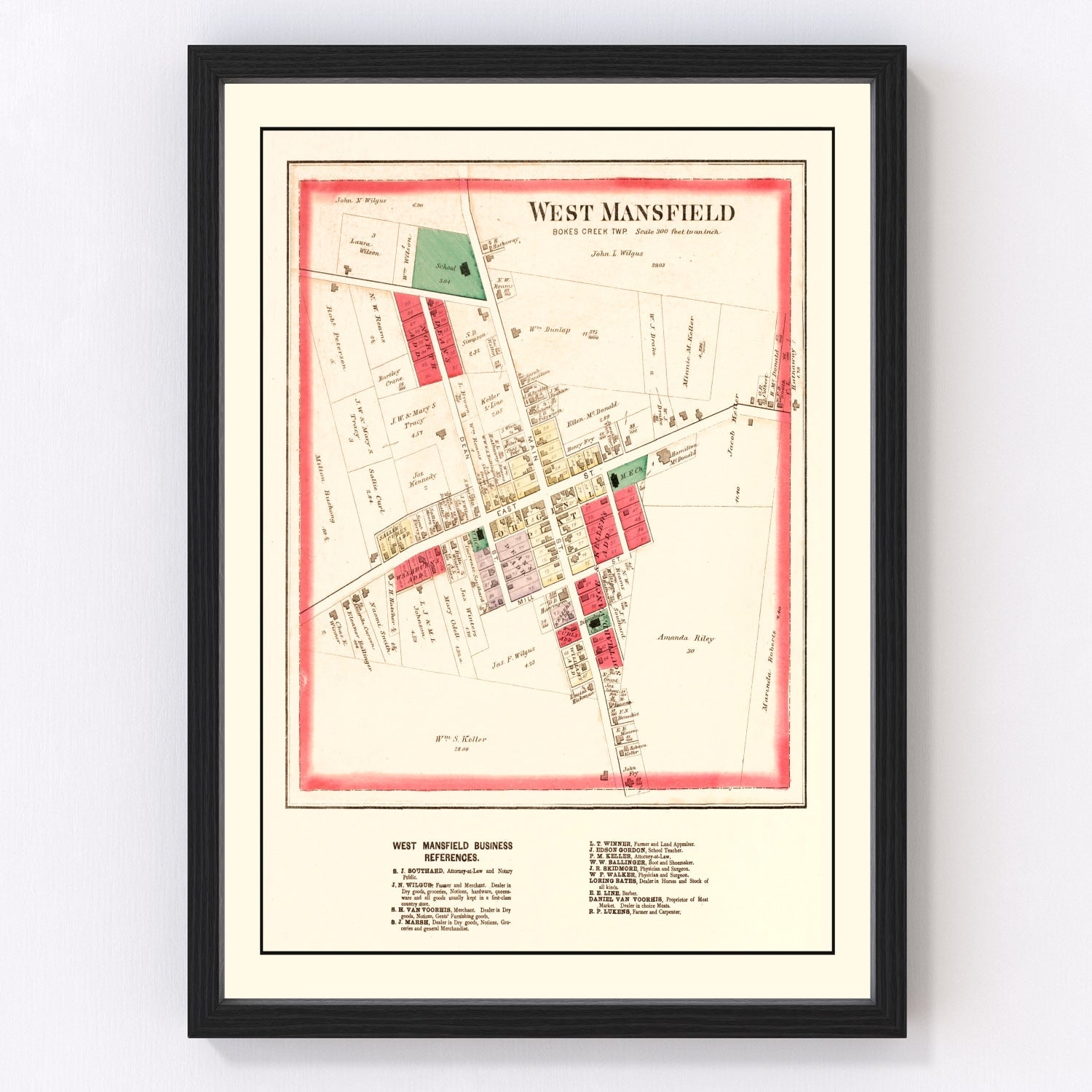 Vintage Map of West Mansfield, Ohio 1890