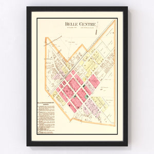 Vintage Map of Belle Centre, Ohio 1890