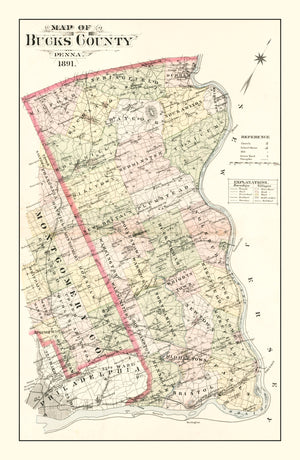 Vintage Map of Bucks County, Pennsylvania 1891