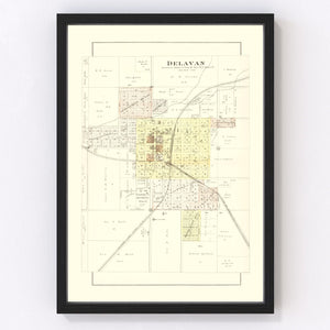 Vintage Map of Delavan, Illinois 1891