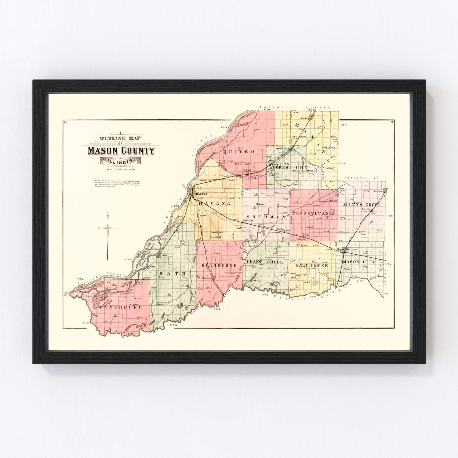 Vintage Map of Mason County, Illinois 1891