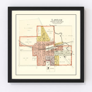 Vintage Map of Lawler, Iowa 1892