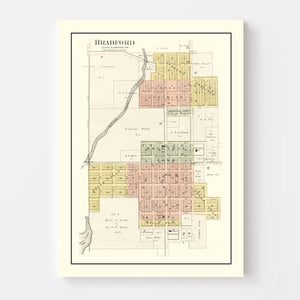 Vintage Map of Bradford, Iowa 1892