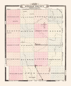 Vintage Map of Steele County, North Dakota 1892