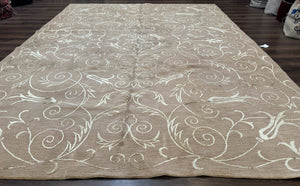 Tibetan Rug 9x12 Wool and Silk Beige Modern Handmade Carpet