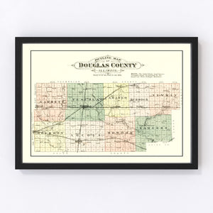 Vintage Map of Douglas County, Illinois 1893