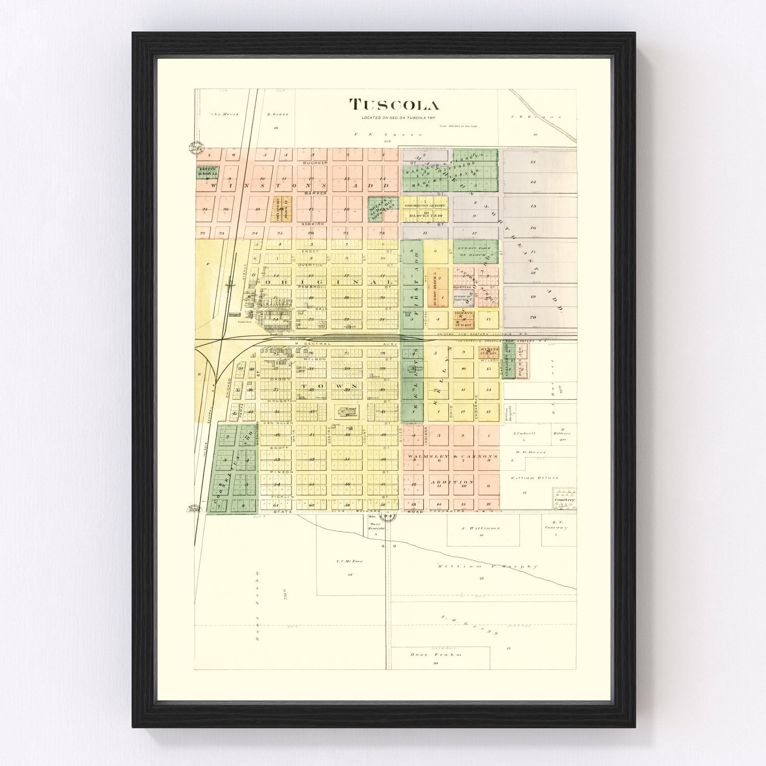 Vintage Map of Tuscola, Illinois 1893