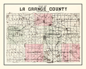 Vintage Map of Lagrange County, Indiana 1893