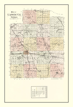 Vintage Map of Lapeer County, Michigan 1893