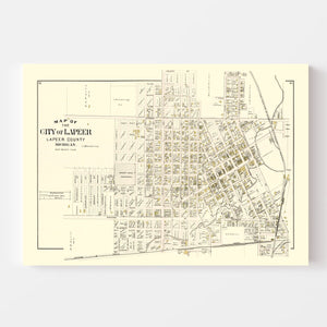 Vintage Map of Lapeer, Michigan 1893