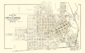 Vintage Map of Lapeer, Michigan 1893