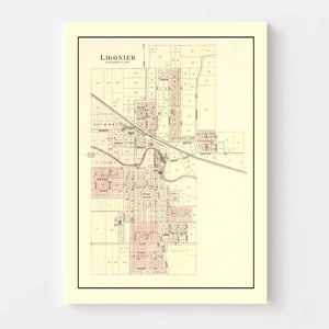Vintage Map of Ligonier, Indiana 1893