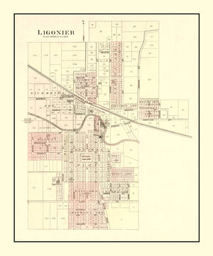 Vintage Map of Ligonier, Indiana 1893
