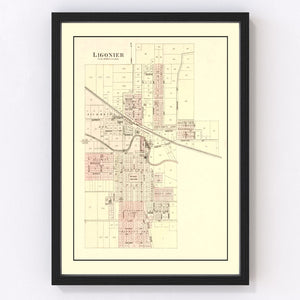 Vintage Map of Ligonier, Indiana 1893