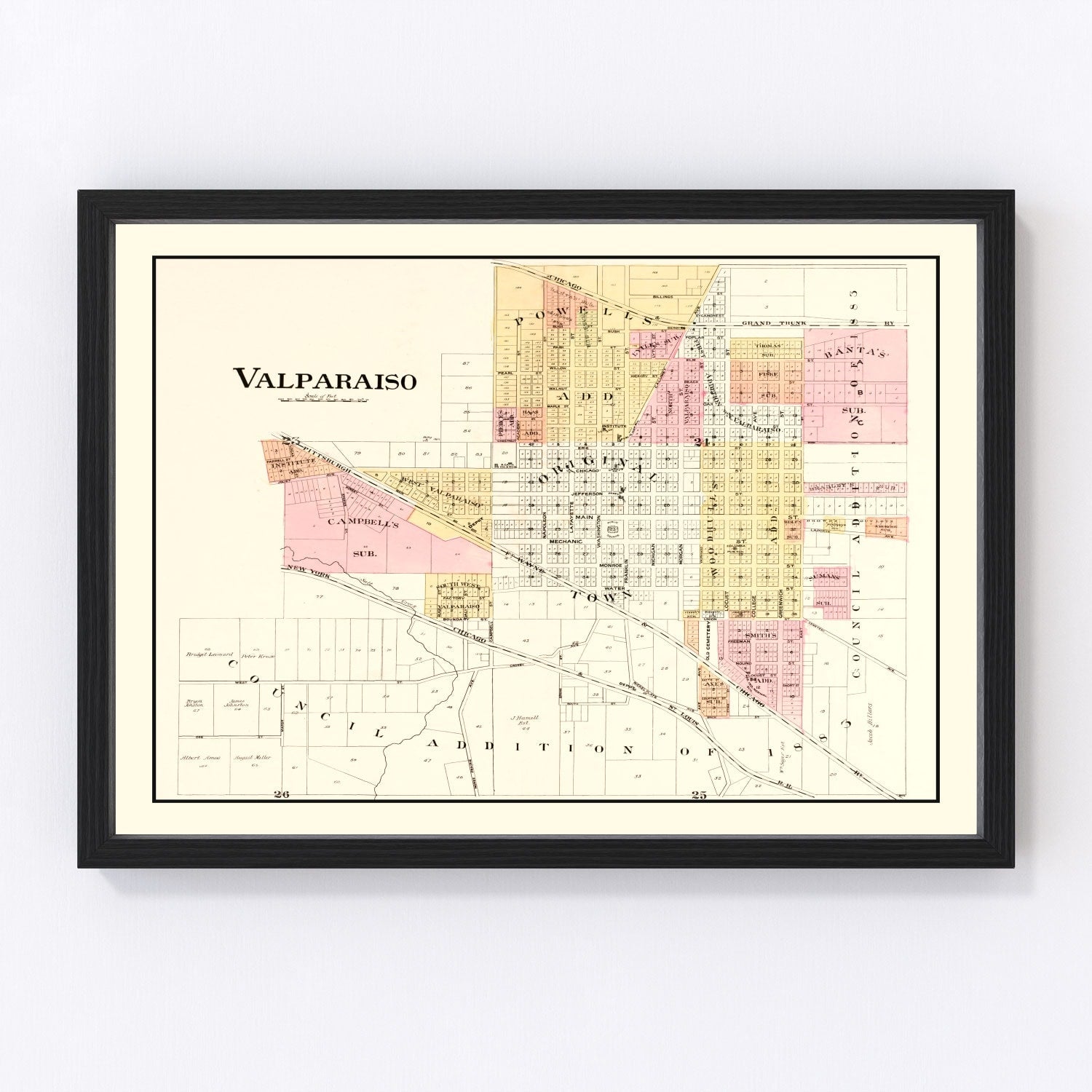 Vintage Map of Valparaiso, Indiana 1895