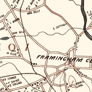 Vintage Map of Framingham, Massachusetts 1895