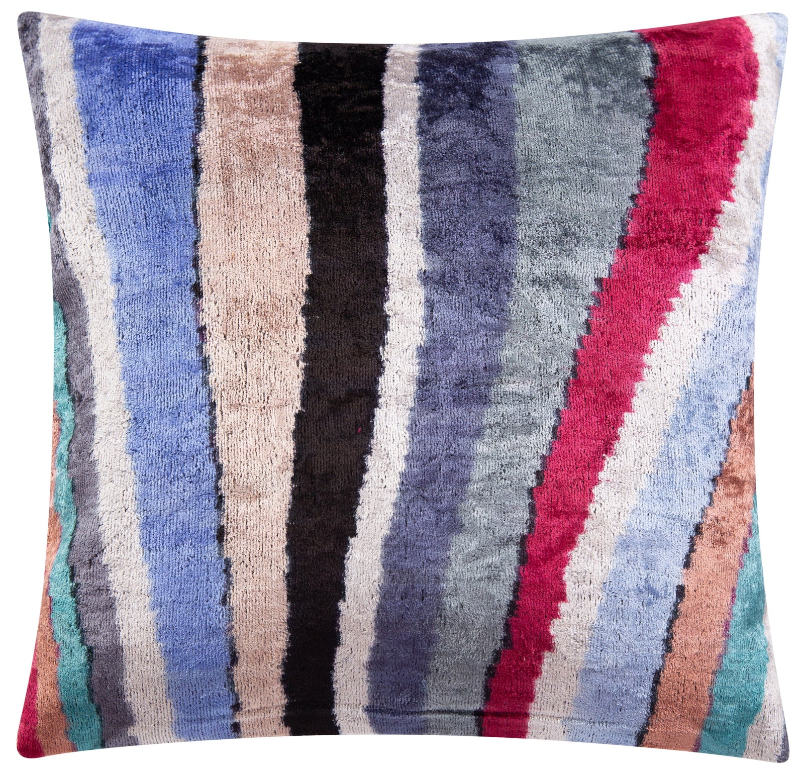 Handmade Velvet Throw Pillow - 16x16 Inches, Naturally Vegetable-Dyed, Premium Down Feather Insert - Multicolor Striped Design, Luxury Home Decor Accent