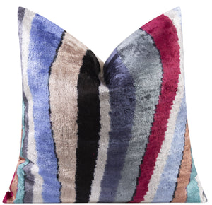 Handmade Velvet Throw Pillow - 16x16 Inches, Naturally Vegetable-Dyed, Premium Down Feather Insert - Multicolor Striped Design, Luxury Home Decor Accent