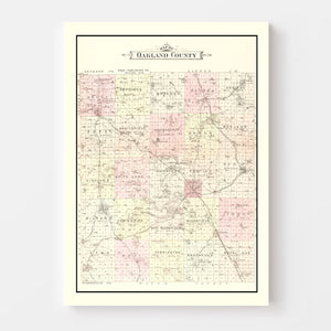 Vintage Map of Oakland County, Michigan 1896
