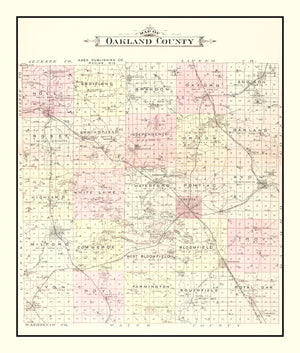 Vintage Map of Oakland County, Michigan 1896