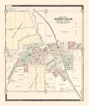 Vintage Map of Birmingham, Michigan 1896