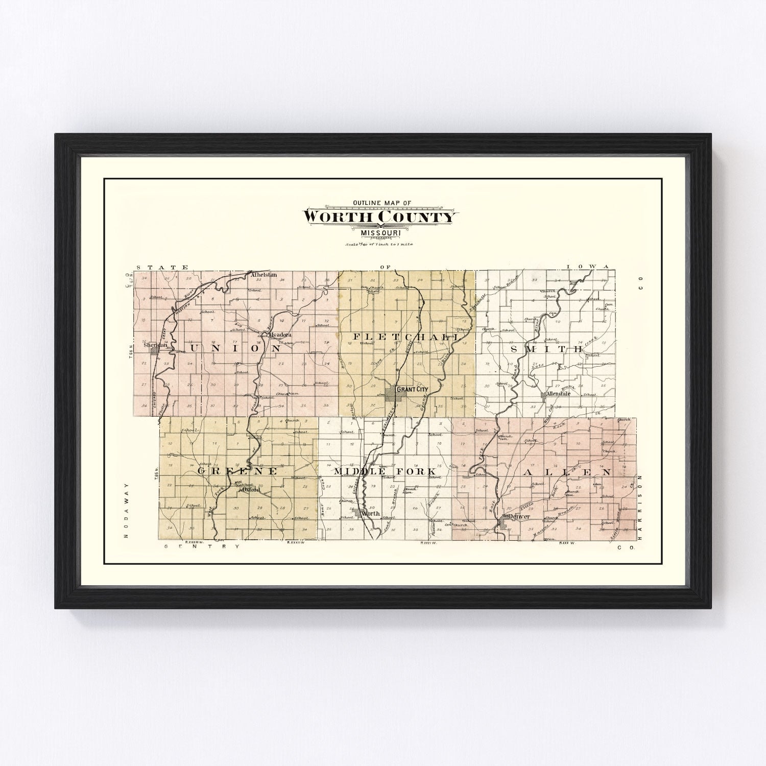 Vintage Map of Worth County, Missouri 1902