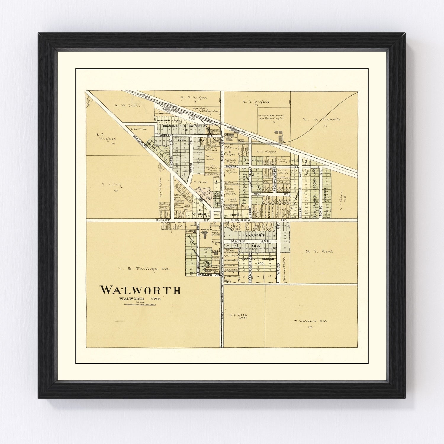 Vintage Map of Walworth, Wisconsin 1907