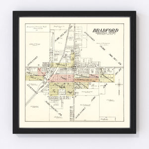 Vintage Map of Bradford, Illinois 1907