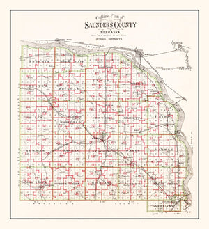 Vintage Map of Saunders County, Nebraska 1907