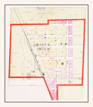 Vintage Map of Prague, Nebraska 1907