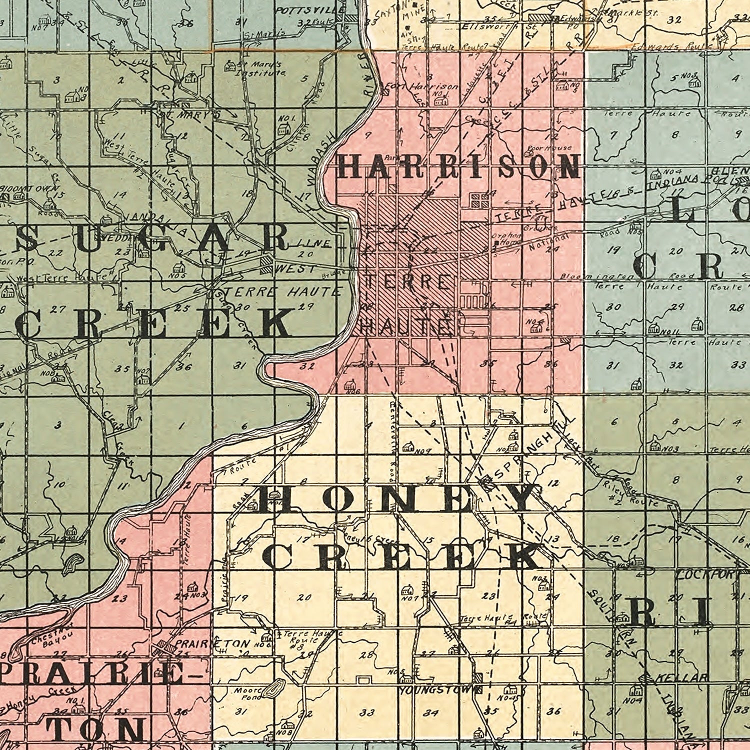 Vintage Map of Vigo County, Indiana 1907