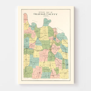 Vintage Map of Grayson County, Texas 1908
