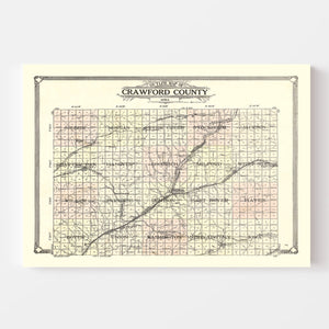 Vintage Map of Crawford County, Iowa 1908