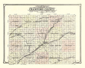 Vintage Map of Crawford County, Iowa 1908