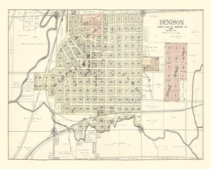 Vintage Map of Denison, Iowa 1908