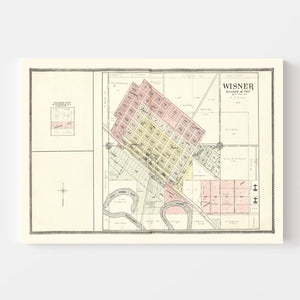 Vintage Map of Wisner, Nebraska 1908