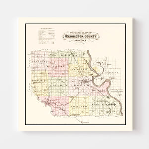Vintage Map of Washington County, Nebraska 1908