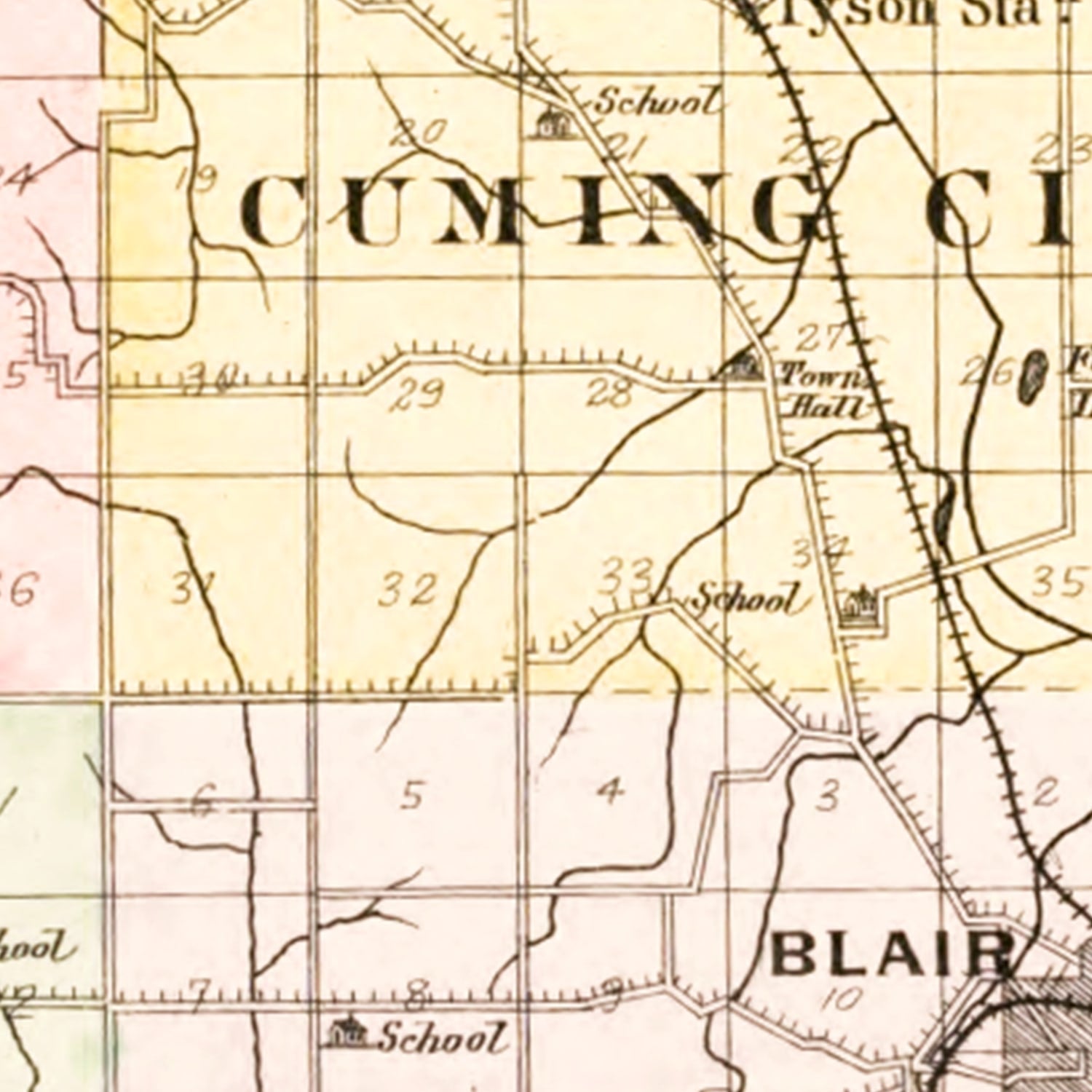 Vintage Map of Washington County, Nebraska 1908