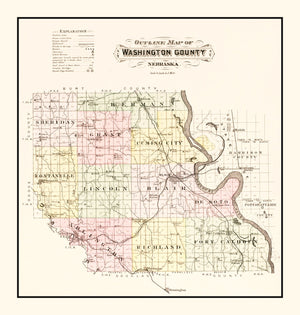 Vintage Map of Washington County, Nebraska 1908