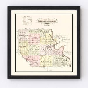 Vintage Map of Washington County, Nebraska 1908