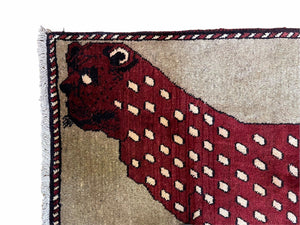 3 X 5 Handmade Hand-Knotteed New Vintage Rug Quality Wool Leopard Burgundy Beige