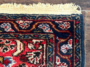 Small Antique Persian Tribal Rug 2x3, Red, Floral, Handmade, Hamadan Rug