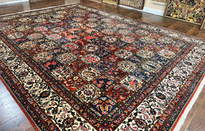 Persian Bakhtiari Rug 10x14, Multicolor Khesti Panel Design